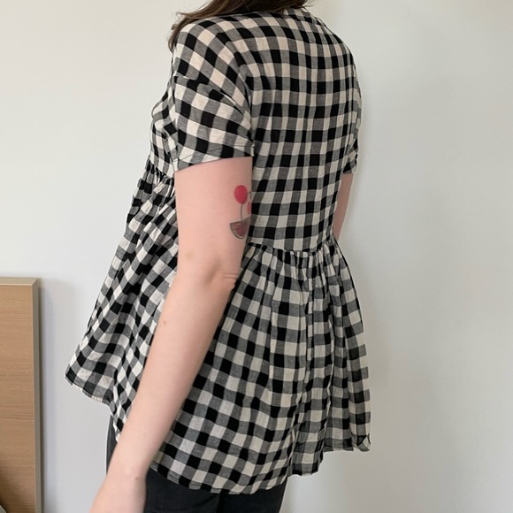 Anthro Tylho Checked Swing Top Gingham Linen Plaid Blouse Shirt Summer Linen S - Picture 4 of 16